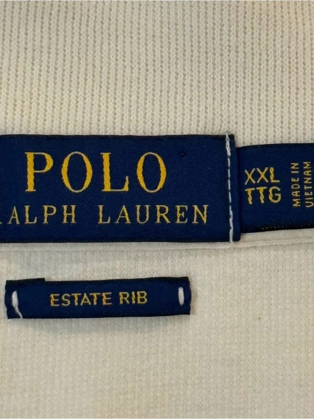 Polo by Ralph Lauren Cream Half-Zip Pullover with Navy Gingham Collar